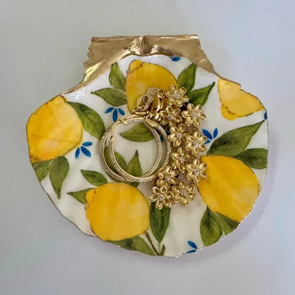 Mediterranean Lemon Scalloped Seashell Trinket Dish